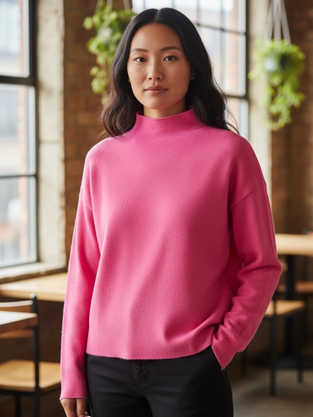 Tahari Bright Pink Mock Neck Sweater